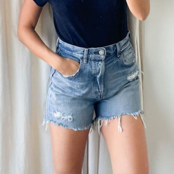 Moussy Vintage MV Pelion High Rise Distressed Cut-Off Shorts In Blue Size 24 NWT - Picture 5 of 13
